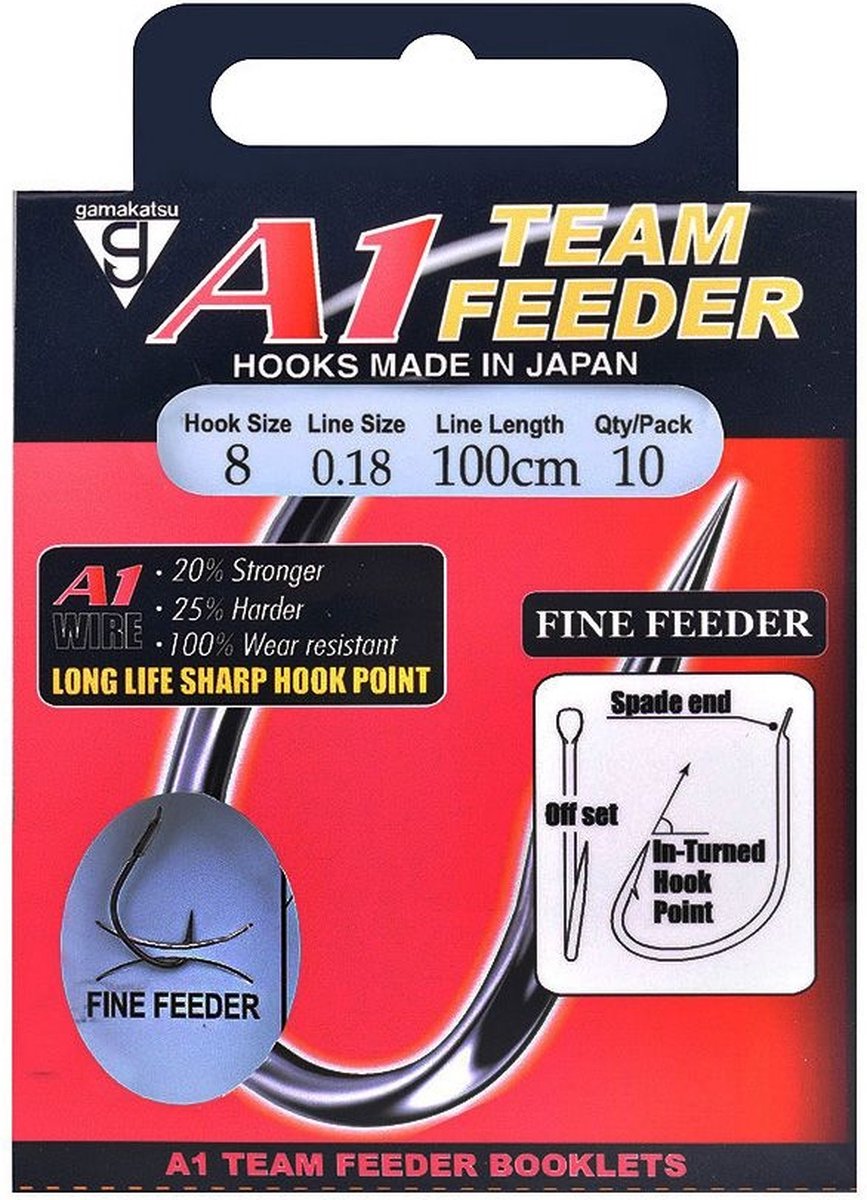 Gamakatsu Onderlijnen A1 Team Feeder Fine Feeder 100cm (10 pcs) - Maat : 100cm - haak 14 - 0.14mm