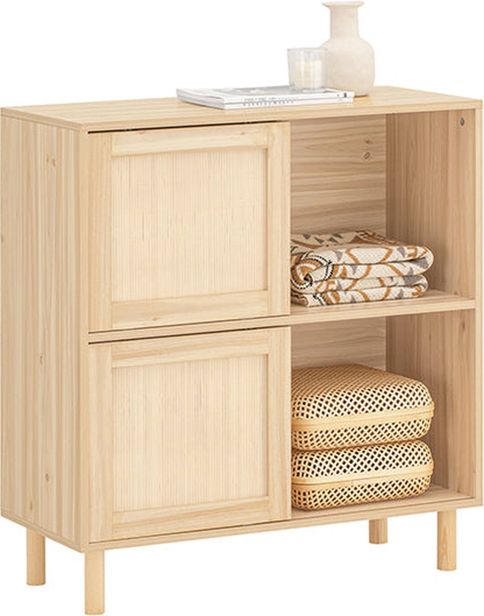 Rootz Living Rootz Schoenenkast met schuifdeuren Opbergorganisator Schoenenrek Bamboe en hout Schimmel- en meeldauwbestendig 80 cm x 87 cm x 35 cm