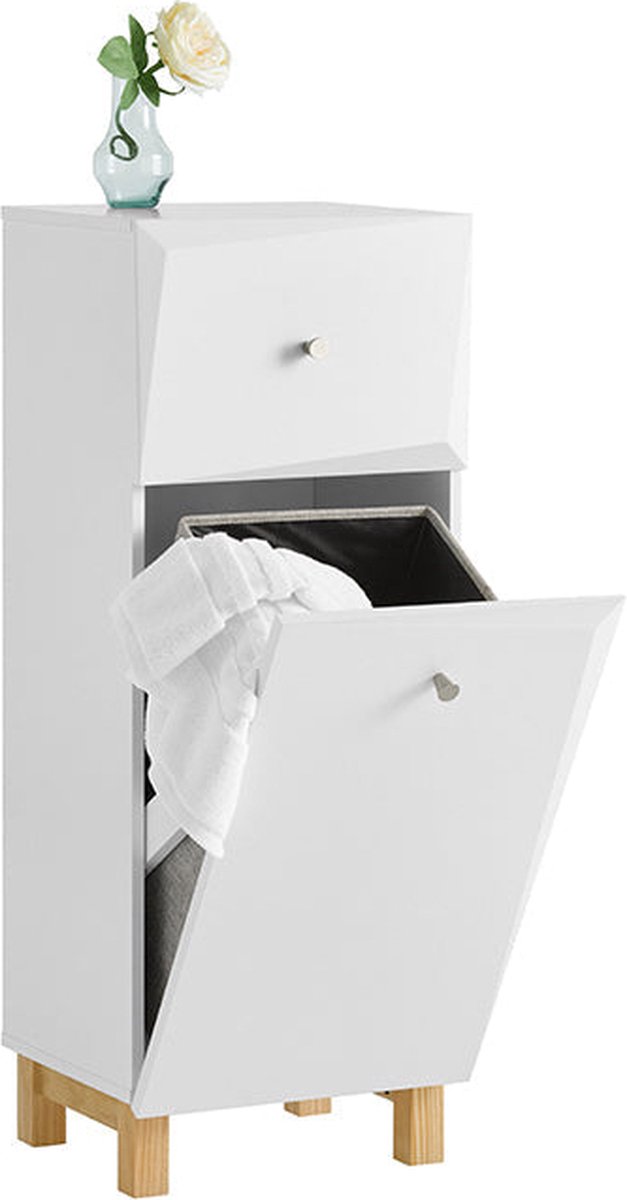 Goedkoopste Waskast met Waszak - Wasverzamelaar - Wasmand - MDF-constructie - Anti-Tip-veiligheidsfunctie - Eenvoudige montage - 34 cm x 90 cm x 30 cm