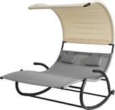 Rootz Double Rocking Lounger - Ligstoel met wielen - Tuinbed met zonnekap - Duurzaam metalen frame - Waterafstotende synthetische vezels - Gemakkelijk schoon te maken - 140 cm x 180 cm x 184 cm