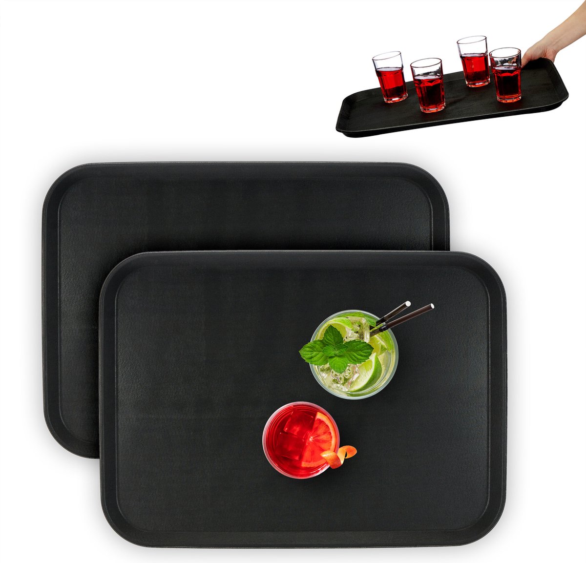 dienblad - set van 2 - antislip - 56 x 41 cm - horeca - opstaande rand - rechthoekig