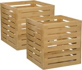 5Five Fruitkisten opslagbox - 2x - open structuur - lichtbruin - hout - L31 x B31 x H31 cm - Decoratie huis en tuin - Kisten/kistjes