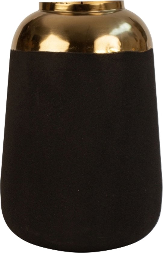 Bloemenvaas de luxe - zwart/goud - metaal - D17 x H27 cm - sierlijk - decoratief