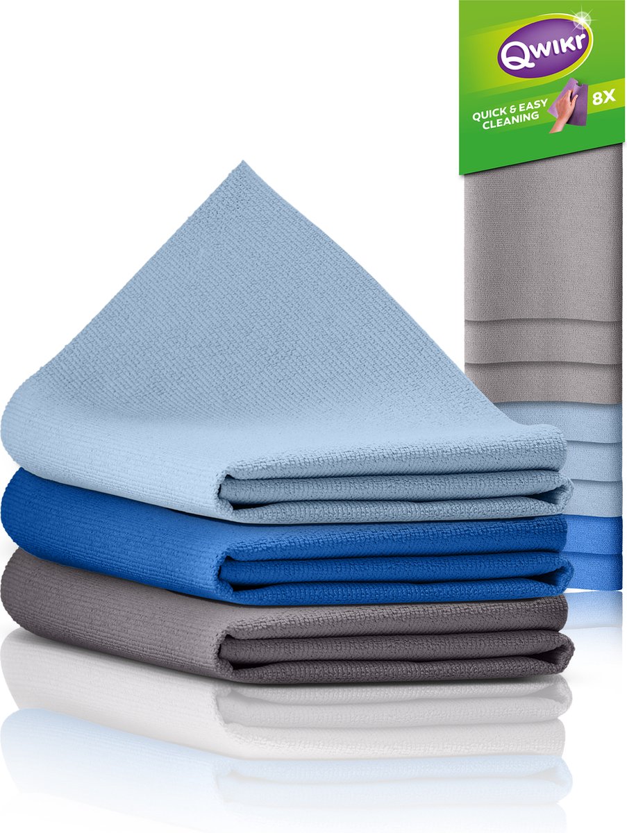 Goedkoopste QWIKR Microvezeldoekjes 40x50 cm Multi XXL 8 stuks Grijs, Lichtblauw, Blauw – Schoonmaakdoekjes - Reinigingsdoekjes - Voordeelverpakking (set van 3) – XXL formaat - ideaal voor de grote klussen - Microvezeldoeken - Gemaakt in Nederland