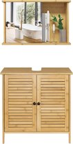 Badkamermeubelset, wastafelonderkast, onderkast, badkamerkast met spiegelkast, hangkast voor badkamer, bamboe, model 6