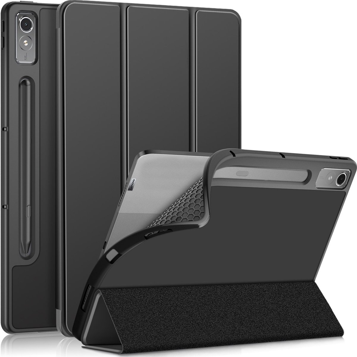 Mobigear Tablethoes geschikt voor Lenovo Tab P12 Hoes | Mobigear Tri-Fold Gel Bookcase - Zwart