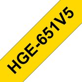 Brother HGe-651V5 Labeltape Set van 5 stuks Tapekleur: Geel Tekstkleur: Zwart 24 mm 8 m