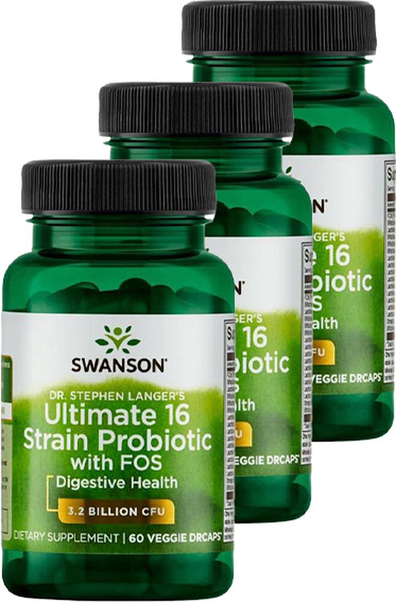 Goedkoopste Swanson | Dr. Stephen Langer's Ultimate 16 Strain Probiotic with FOS 50mg | 60 veg capsules | 3 stuks | 3 x 60 capsules