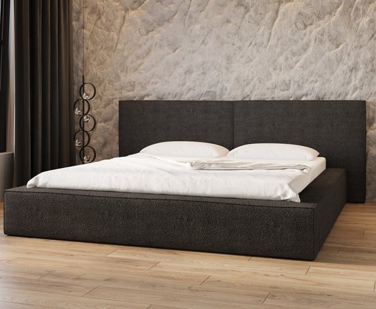 Bed 06 - Gestoffeerd tweepersoonsbed met bouclé overtrek - 180x200 cm - Elegant en comfortabel - Zwart (Anthology 19)