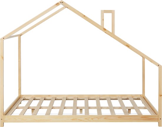 Lit enfant Siuntio lit maison avec matelas 140x200 cm naturel [en.casa]