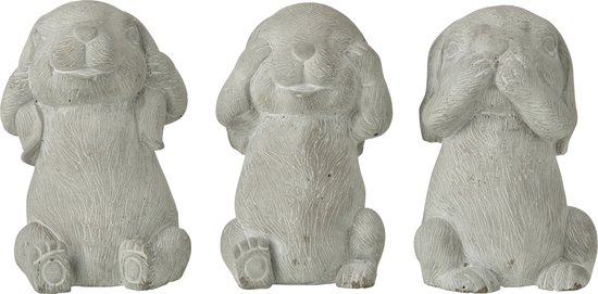J-Line figuur Konijn - cement - grijs - 3 stuks - paasdecoratie