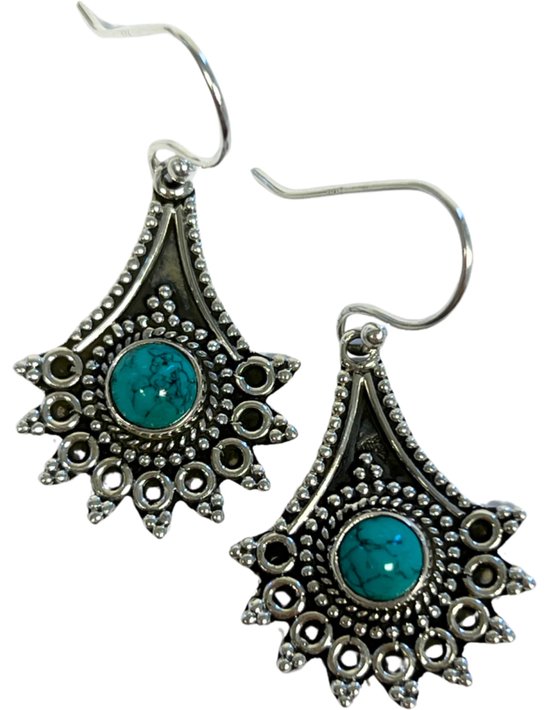 Turkoois zilveren design oorbellen druppel