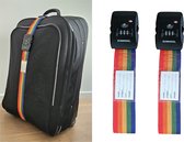 Riem de valise avec cadenas TSA - Sangle à bagages - Sangle à bagages - 200 cm - Arc-en-ciel - 2 pièces