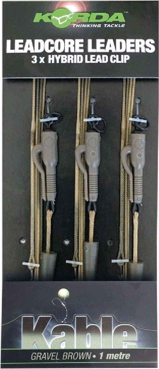Korda Leadcore Leaders - 3x Hybrid Lead Clip (1m) - Kleur : Gravel-Brown