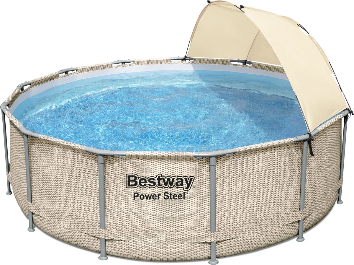 Bestway - Power Steel - Opzetzwembad inclusief overkapping filterpomp en accessoires - 396x107 cm - Rond