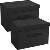 Set de 2 boîtes de rangement avec couvercle, boîte de rangement pliable avec poignée, grande boîte pliante, boîtes de rangement, armoire, organisateur pour placard, vêtements, livres, speelgoed (noir)