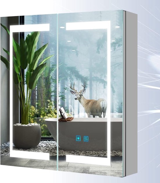 VANITY Spiegelkast 60x60 met Verlichting - Badkamerspiegel met Anti