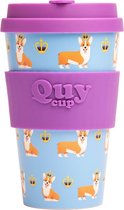 Quy Cup 400ml Ecologische reisbeker - "The Queen" - Gerecycleerde flessen met paarse siliconen deksel 9x9xH15cm