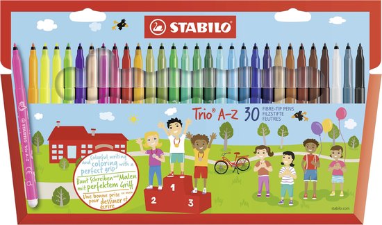 STABILO Trio A-Z - Viltstift - Met Ergonomische Driekantige Gripzone - Etui Met 30 kleuren