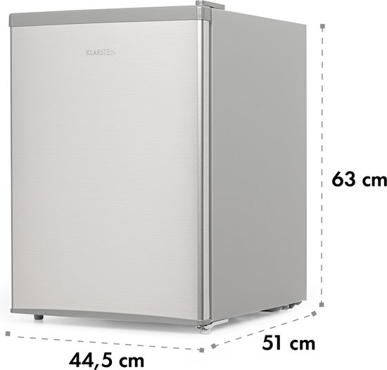 Klarstein Cool Kid - Drankenkoelkast, minikoelkast, minibar, 66 liter inhoud, 109 kWh/jaar, vrijstaand, 45 x 63 x 51 cm (B x H x D), 42 dB, grijs / geborsteld roestvrij staal - 66L - voor Bar - Drankkoelkast - Drankenkoeler van Klarstein — afbeelding 4