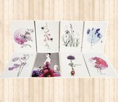 Set van 8 unieke bloemen bedankt kaarten - handgemaakt kunst - lente
