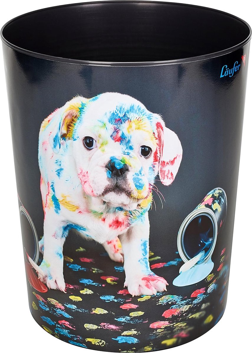 Goedkoopste Ronde prullenbak met print keuze uit diverse motieven 13 liter perfect voor de kinderkamer, Kleurrijke hond