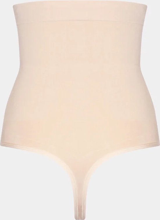 Nude hoge taille string met verstevigende buikband.
