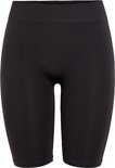 Zwarte biker short tot halverwege het bovenbeen, met een geribbelde hoge tailleband.