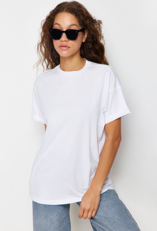 Trendyol TWOSS20TS0134 Volwassenen Vrouwen T-shirt Single - Wit - XL