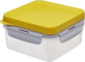 Lunchbox, broodtrommel met 2 vakken, van hoogwaardig, transparant kunststof, BPA-vrij, lekvrij, vierkant, 1,2 liter, geel