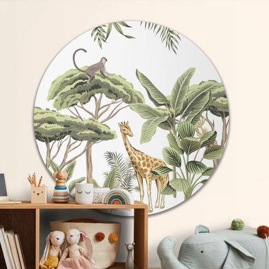 Muurcirkel Jungle giraffe | Forex | Ø 80cm | Inclusief ophangsysteem