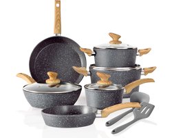 Kitchen Academy - Inductie Pannenset - 12-Delig - Granieten Anti-Aanbaklaag