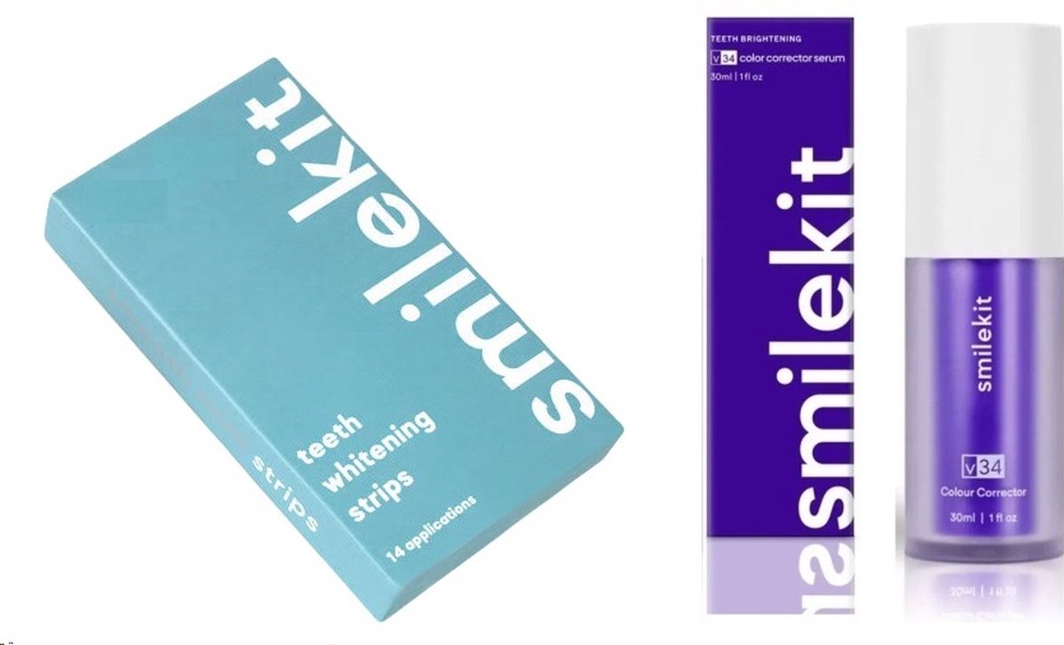 Goedkoopste SmileKit - Tandenbleekset - Kokos Whitening Strips & V34 Colour Corrector Serum - 100 Peroxide Vrij - PAP - Tandenbleekstrips - Paarse tandpasta -Whitestrips - Hismile