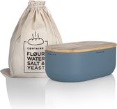 LARS NYSØM - Boîte à pain 'Ægte' avec sac à pain en lin - Couvercle en Bamboe utilisable comme planche à découper - 36x18,5x13,5cm - Pierre Blue