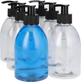 6x Pomp Flessen 300ml met Dispenser Pomp - Plastic Fles, Zeepdispenser, Doseerfles Zeep - PET Kunststof Transparant - Zwart