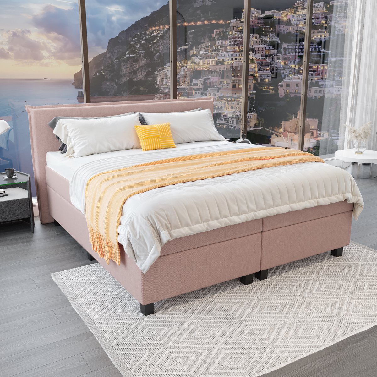 Mörgenn Boxspring Capri - Pocketvering Boxen en matrassen - Luxe 12cm topper - Oud Roze - 180x210 cm - Inclusief Dekbed en Kussens