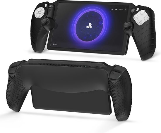 Zwarte, ergonomische hoes voor de Playstation Portal, met griptextuur op de handgrepen.