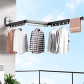 Wandgemonteerde kledingstandaard met zuignap, aluminium wasrek inschuifbaar met 15 haken, ruimtebesparend inklapbaar wasrek voor balkon, wasruimte