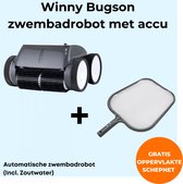 Winny Bugson - Zwembadrobot - Zwembaden tot 12m x 6m - Reinigt de bodem, wand en waterlijn - Geschikt voor zoutwater zwembaden - Inclusief gratis oppervlakte schepnet