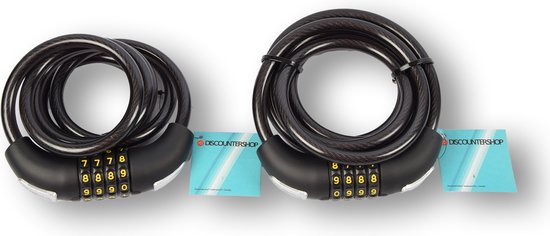 Discountershop Cijferslot Fiets Set - 2 Stuks Code Kabelsloten voor Fietsen - Kunststof en Rubber - 180cm x 10mm - Zwarte Fietsaccessoires