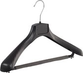 De Kledinghanger Gigant - 50 x Mantelhanger / kostuumhanger kunststof zwart met schouderverbreding en anti-slip broeklat (2 mm schuim), 42 cm