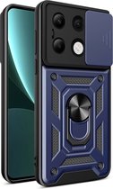 Xiaomi Redmi Note 13 4G Hoesje - MobyDefend Pantsercase Met Draaibare Ring - Blauw - GSM Hoesje - Telefoonhoesje Geschikt Voor Xiaomi Redmi Note 13 4G