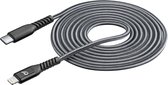 Cellularline - Usb kabel, kevlar usb-c naar Apple lightning 2m, zwart