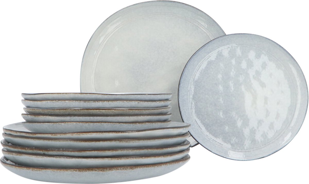 Aardewerk Serviesset Flower Beige 6 persoons 12-delig - Grijs