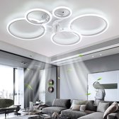LuxiLamps - 5 Ringen Plafondventilator - Wit - 6 Snelheden - Dimbaar Met Afstandsbediening en APP - Moderne Cirkel Ventilator Licht
