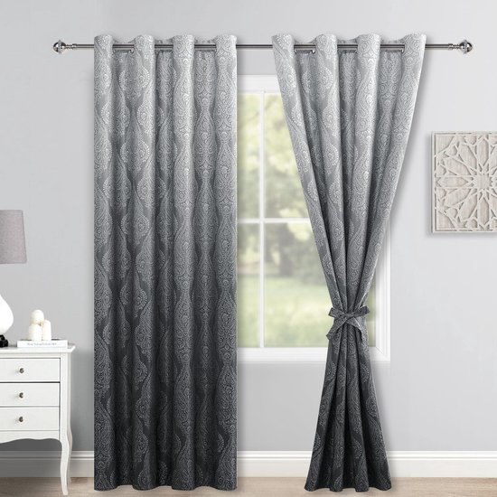 Lot De 2 Rideaux Occultants – 140x240 Cm – Gris – Polyester – Neufs