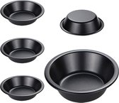 Mini-taartvorm taartvorm anti-aanbaklaag ronde bakvorm set 5-delig voor het bakken van taarten, taarten, desserts, recepten, luchtfriteuse, cakes, brood, vlees, desserts, zwart