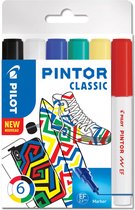 Pilot Pintor 6 Kleuren Verfstiften Set - Classic Set - Extra Fijne marker met 2,3mm punt - Inkt op waterbasis - Dekt op elk oppervlak, zelfs de donkerste - Teken, kleur, versier, markeer, schrijf, kalligrafeer…