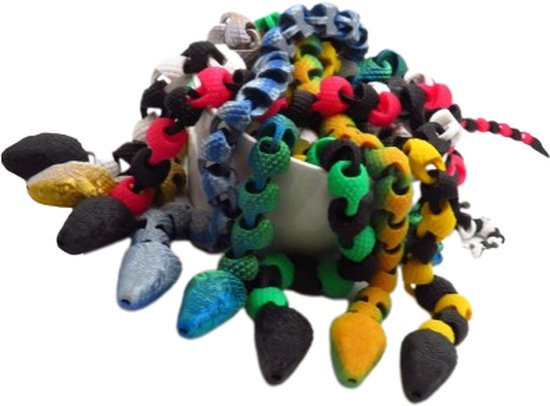 Fidget Toy Serpent Or Argent | Les arts et les dés de Vera | Impression 3D | Fabriqué à la main | Multi Couleur différente sous différents angles | Serpent articulé | Serpent Articulé | Animal de compagnie | Jouets Fidget