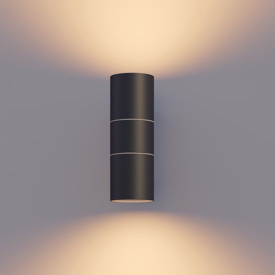 Calex Wandlamp Up & Downlight Turin - 2x GU10 - IP54 Water- en Stofbestendig - Geschikt voor Binnen en Buiten - Eenvoudige installatie - Cilinder - Zwart